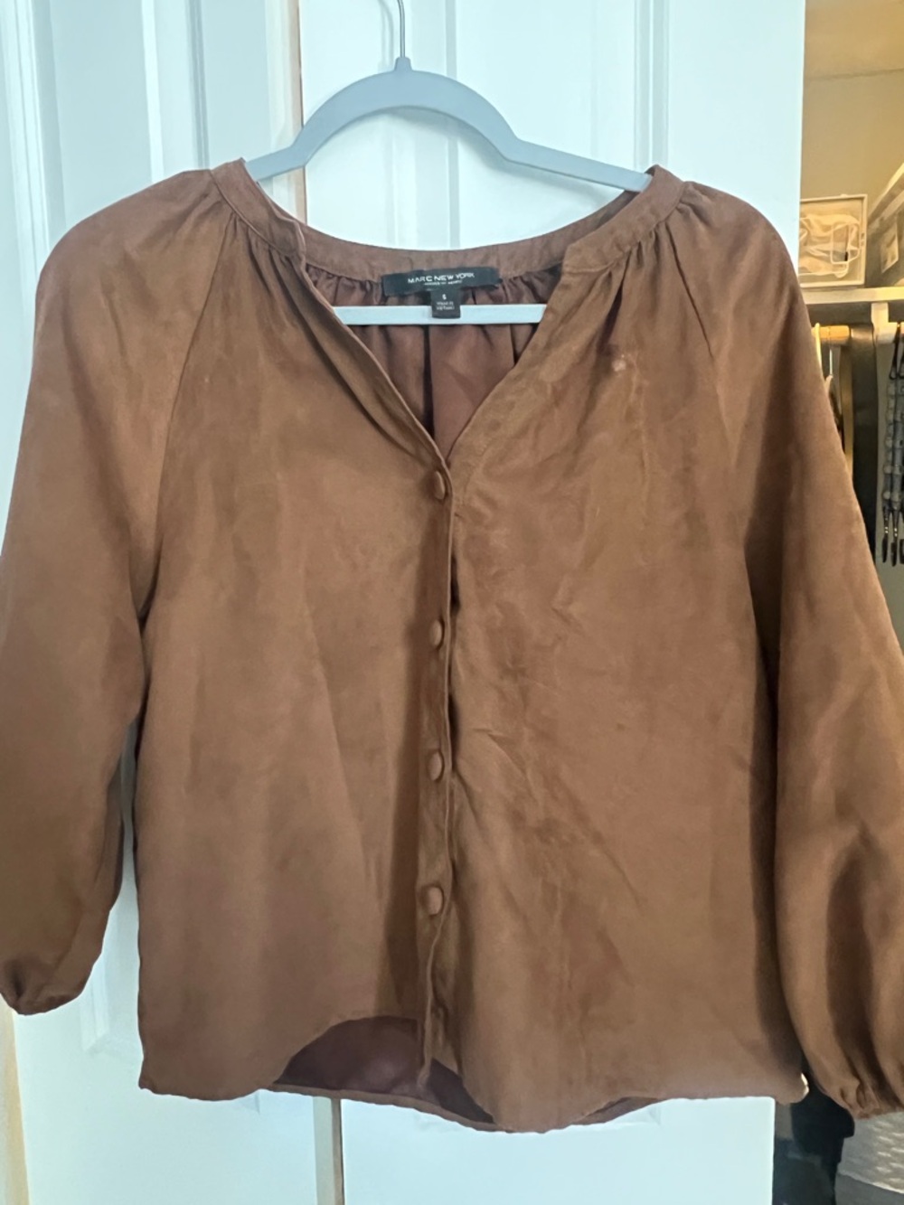 Marc New York Brown Suede-Look Button Front Blouse
